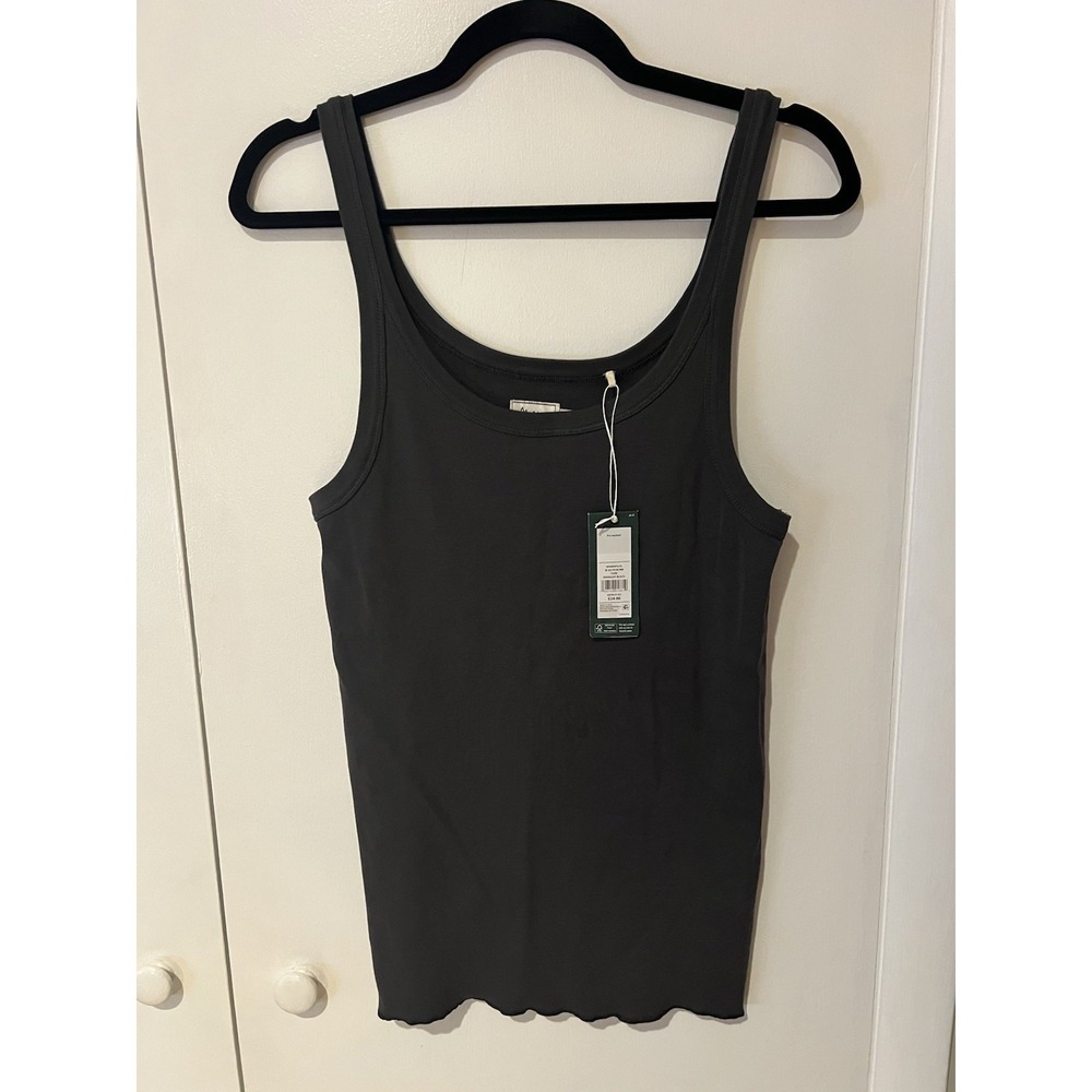 NWT Alpine Design Women's Ribbed Tank Top Midnight Black Gray Size XL Raw Hem